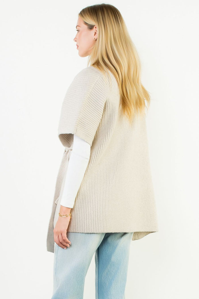 Soft Knit Wrap Vest with Waist Tie – Oatmeal