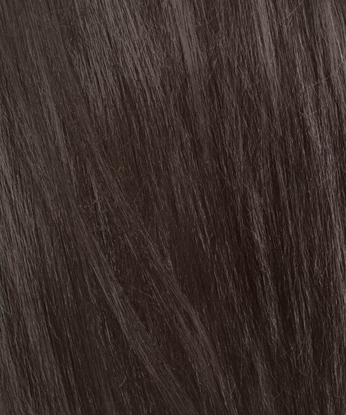 Close-up of Perfect Locks Straight Classic Clip-In Hair Extensions in Natural Black, smooth shiny Remy hair, natural highlights.#color_natural-black-(1B)