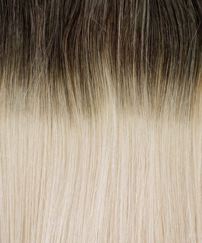 A close up of hair enhanced with Perfect Locks Straight Classic Clip-In Hair Extensions in Chocolate Brown .#color_ashy-brown-balayage-(3/60)