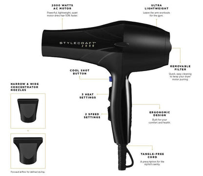 STYLECRAFT 2000 SUPER CERAMIC PROFESSIONAL DRYER # SC2000C - Palms Fashion Inc.