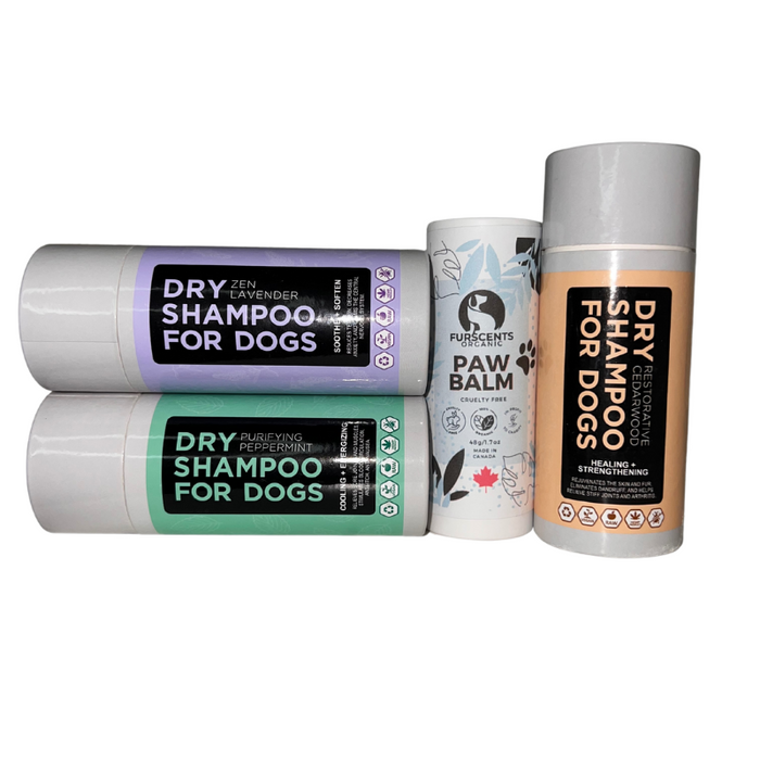FurScents Summer Essentials: each scent of dry shampoo and  protective paw balm.