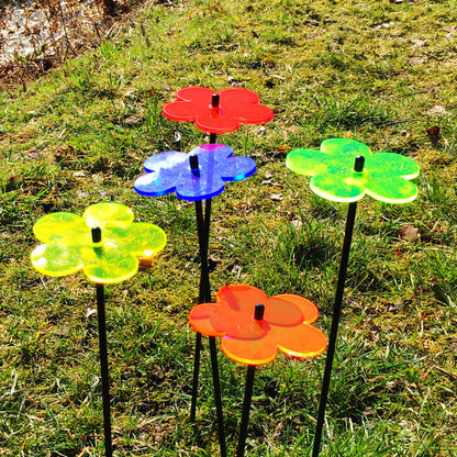 SunCatcher Fluorescent Blossom Garden Stakes – Set of 5 Outdoor Garden Ornaments