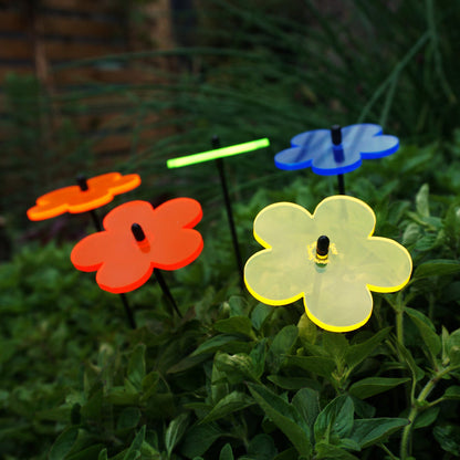 SunCatcher Fluorescent Blossom Garden Stakes – Set of 5 Outdoor Garden Ornaments