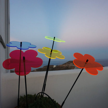 SunCatcher Fluorescent Blossom Garden Stakes – Set of 5 Outdoor Garden Ornaments