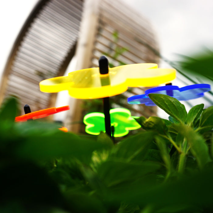 SunCatcher Fluorescent Blossom Garden Stakes – Set of 5 Outdoor Garden Ornaments