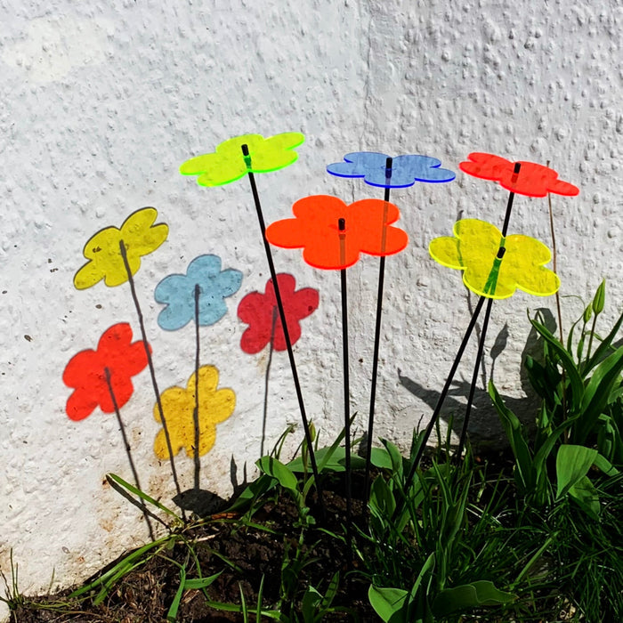 SunCatcher Fluorescent Blossom Garden Stakes – Set of 5 Outdoor Garden Ornaments
