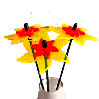 SunCatcher Fluorescent Daffodil Garden Stakes – Set of 3 Outdoor Garden Ornaments