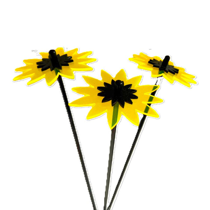 SunCatcher Fluorescent Sunflower Garden Stakes – Set of 3 Outdoor Garden Ornaments