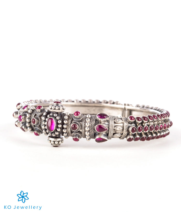 The Aaratrika Silver Kempu Bracelet-Single (Red/Oxidised/Size 2.2/2.4/2.6/2.8)