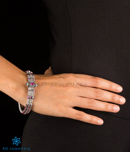 The Aaratrika Silver Kempu Bracelet-Single (Red/Oxidised/Size 2.2/2.4/2.6/2.8)