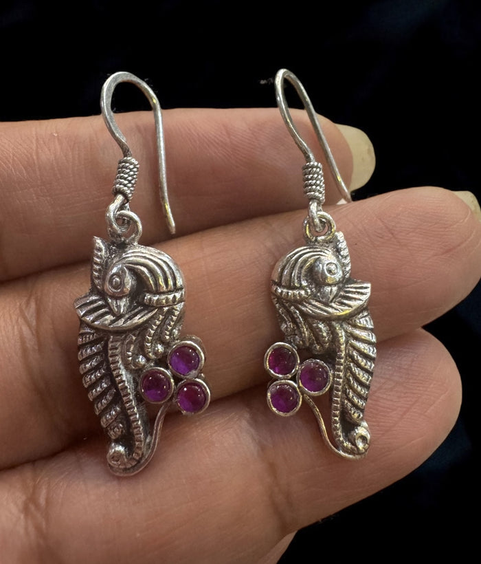 The Barhin Silver Peacock  Kemp Earrings (Oxidised)