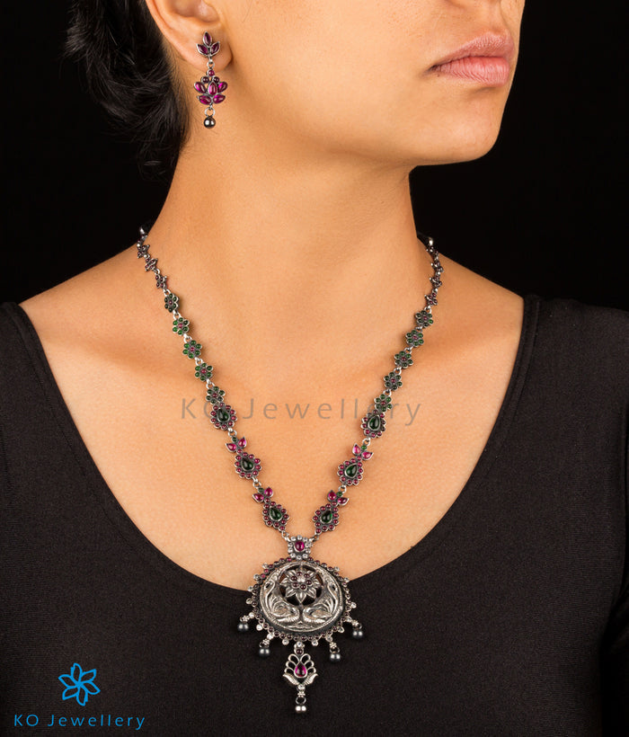 The Kritika Silver Peacock Kempu Necklace