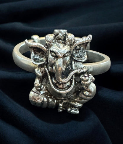 The Mandaka Silver Ganesha Adjustable Finger Ring