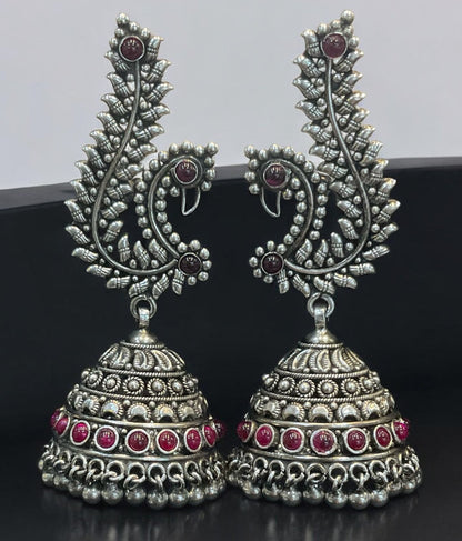 The Mayura Silver Peacock Jhumka (Oxidised)