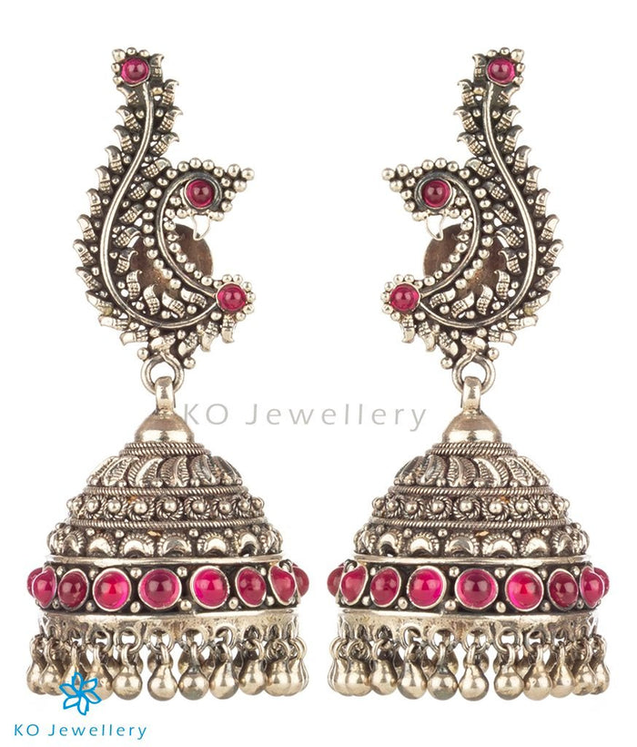 The Mayura Silver Peacock Jhumka (Oxidised)