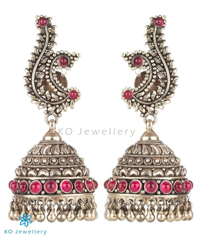 The Mayura Silver Peacock Jhumka (Oxidised)
