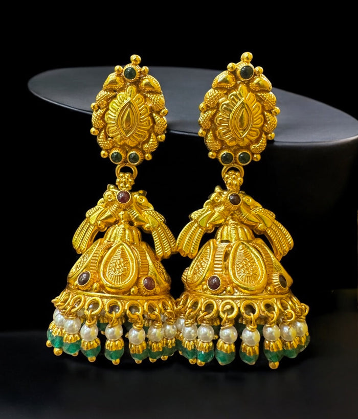 The Navya Silver Jhumki (Red& Green)