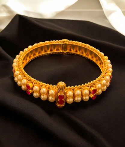 The Prisha Silver Pearl Bracelet Muttina Bale -Single ( Red /Size /2.2/2.4/2.6/2.8)