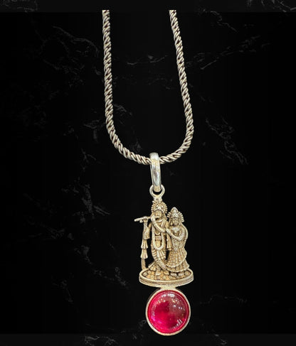The RadheKrishna Silver Pendant (Oxidised)