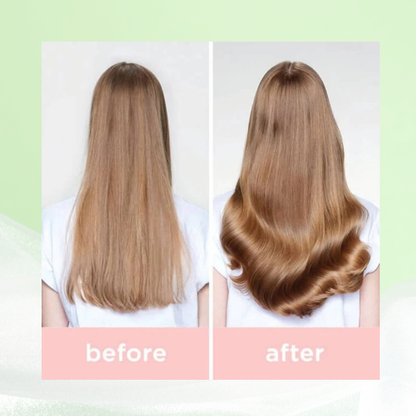 Before and after comparison of hair straightening treatment on a person with long, straight hair after using milk_shake