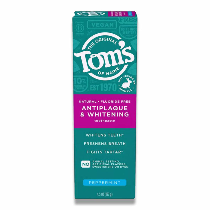 Tom's of Maine - Antiplaque and Whitening Natural Toothpaste, Peppermint Flavor - 4.5 Oz - 24 Pack