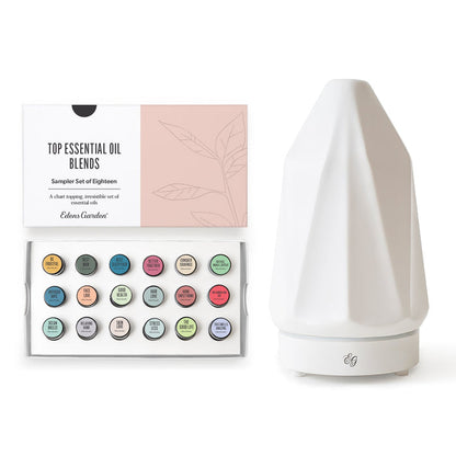 Top Essential Oil Blends- Sampler Set of 18 & Diamond Diffuser