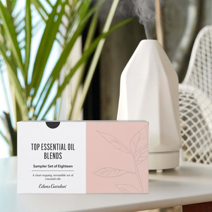LIfestyle image of Top Essential Oil Blends Sampler Set Of 18 Set & Diamond Diffuser