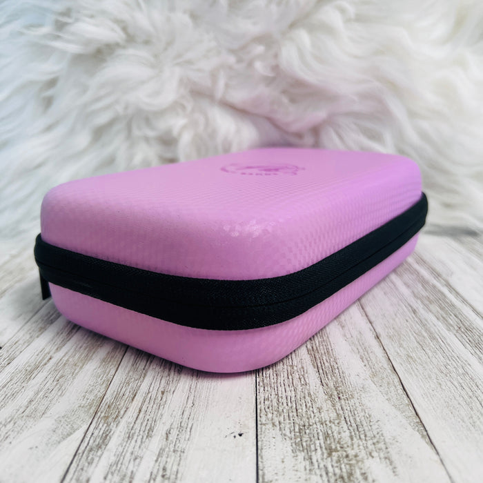 Travel Size Fancy Band Storage Case Two Colors Available — Case made of PU leather, Nylon, Multi spandex, Lycra Dimensions are W 8 1/2" x L 8 1/2" x H 2 1/4" This item is storage case only bands no...