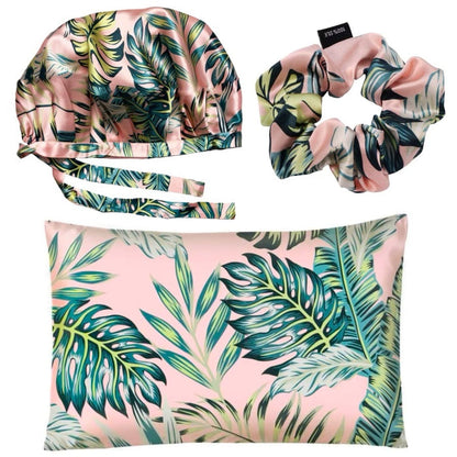 Tropical Silk Adjustable Bonnet, Pillowcase & Scrunchie Bundle