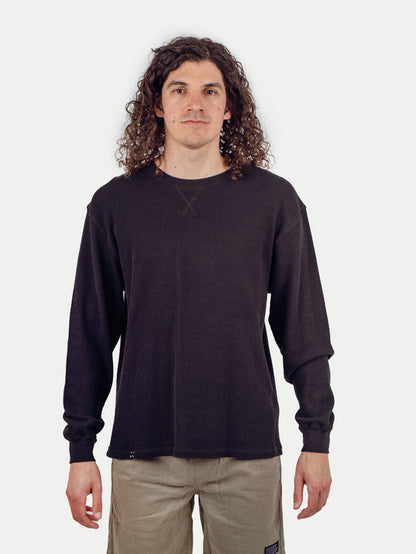 Unisex Organic Hemp Waffle L/S Tee | Black-Image 1