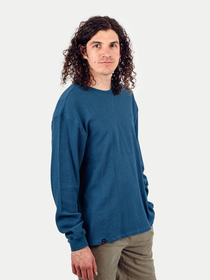 Unisex Organic Hemp Waffle L/S Tee | Ink Blue-Image 3