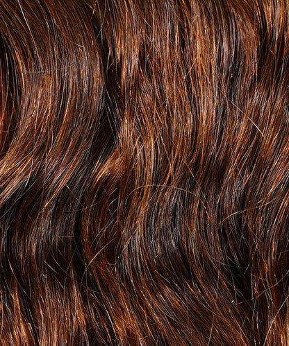 Close-up of wavy, shiny Perfect Locks Wavy Hand-Tied Weft Rows (2oz) in Honey Blonde , with individual strands and natural highlights.#color_chocolate-brown-(3)