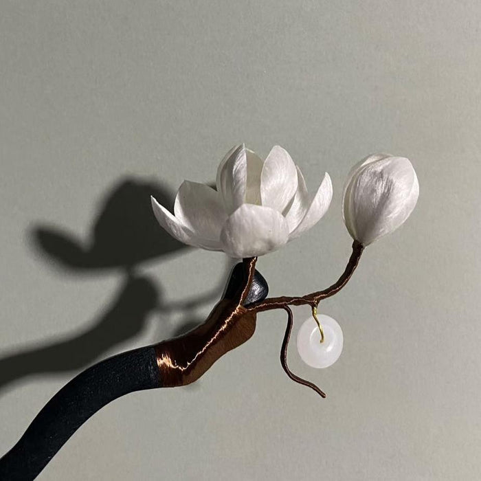 White Magnolia Bespoke Hairpin - Silk Hairpin(Ronghua)