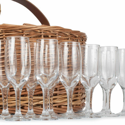 Wicker Light Steamed Garden Party Basket with Glasses