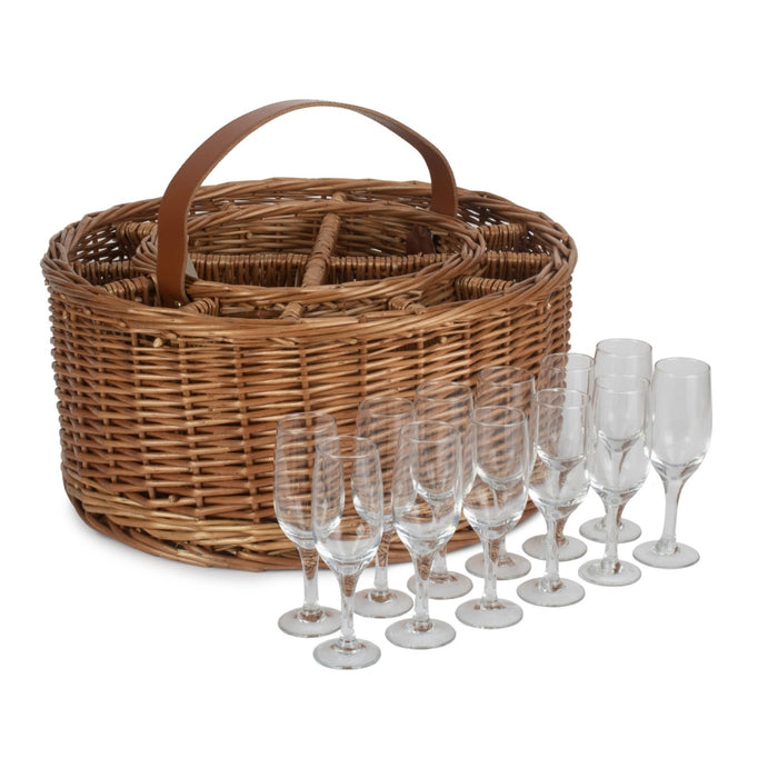 Wicker Light Steamed Garden Party Basket with Glasses