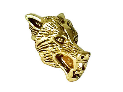 Wolf's Head Hair Bead - Gold Finish Viking Braid Accessory front view