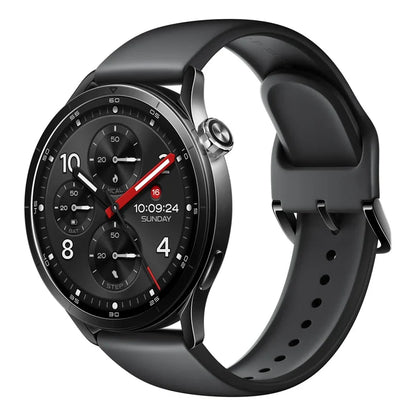 Xiaomi Watch S5 46mm smartwatch in zwart met rubberen band en chronograaf, schuin aanzicht