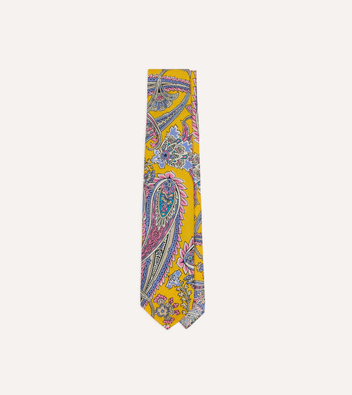 Yellow Nouveau Leaves Shantung Silk Hand-Rolled Tie