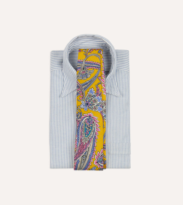 Yellow Nouveau Leaves Shantung Silk Hand-Rolled Tie